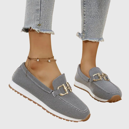 Women's Loafers | Breathable Mesh & Gold Detail Slip-Ons