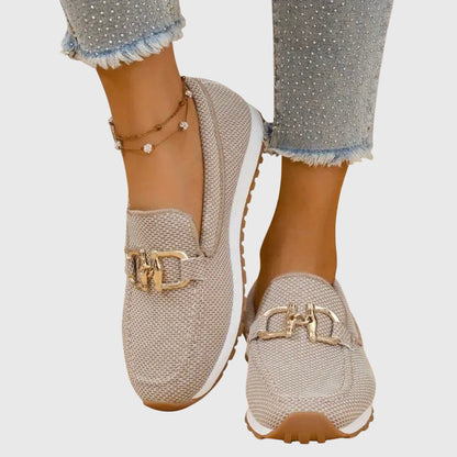 Women's Loafers | Breathable Mesh & Gold Detail Slip-Ons