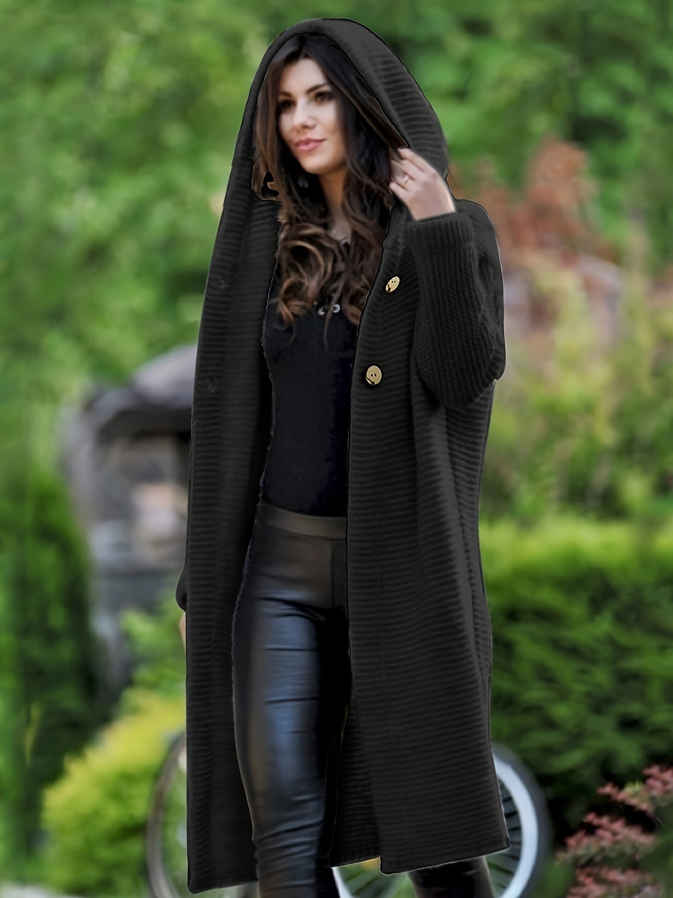 Women's Casual Knitted Cardigan with Hood and Long Sleeves