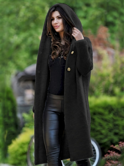 Women's Casual Knitted Cardigan with Hood and Long Sleeves