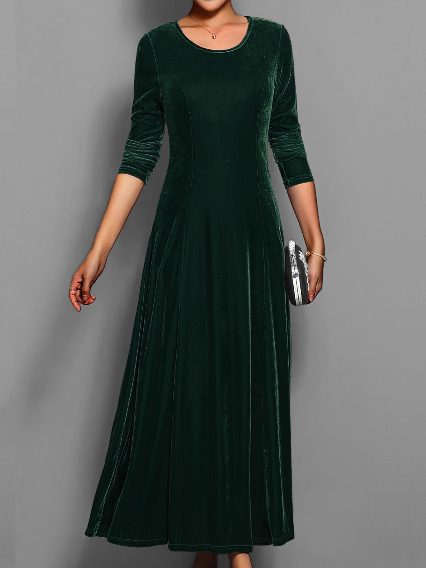 Women's Midi Dress with Long Sleeves – Plain, Stylish & Elegant – Ideal for Autumn