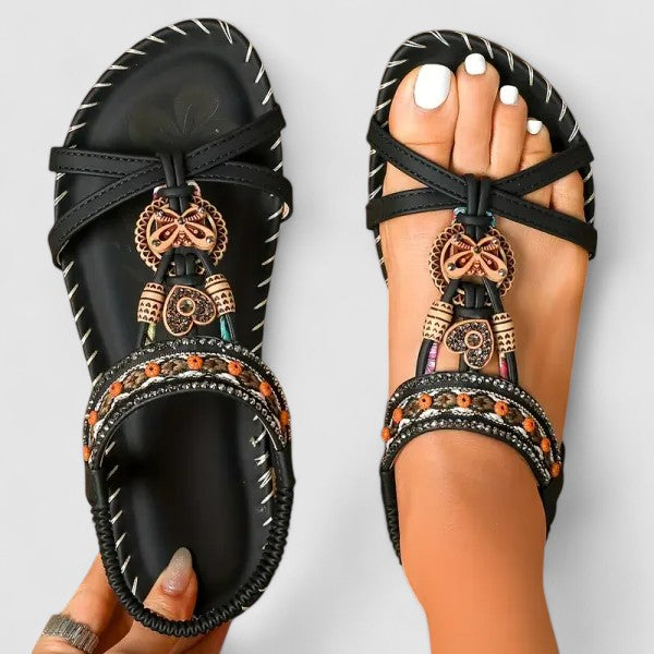 Selora | Bohemian Comfort Sandalen voor Zomer en Vakantie-Damesschoenen > Sandalen > Bohemian Sandalen-Myna Mode-Grafietzwart-US 5 - UK 3-Myna Mode