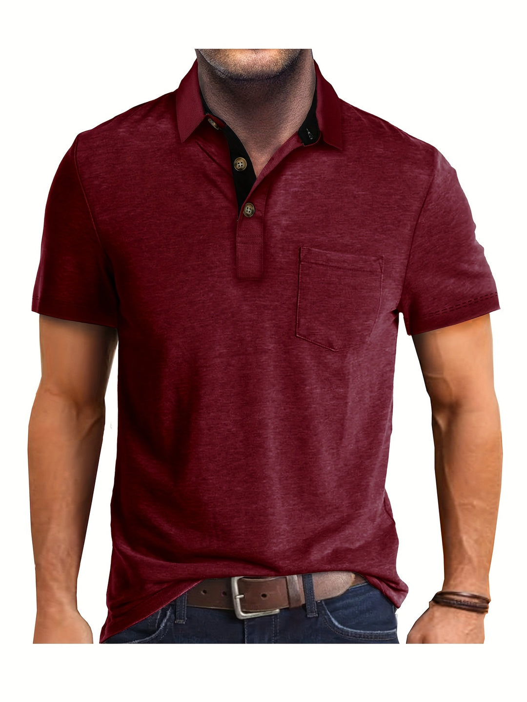 Men's Polo Shirt – Casual Stretch Polo with Chest Pocket – Breathable & Comfortable
