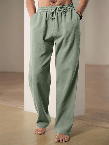 Men's Linen Pants | Elastic Waist & Breathable Comfort | Relaxed Fit for Summer & Everyday Use