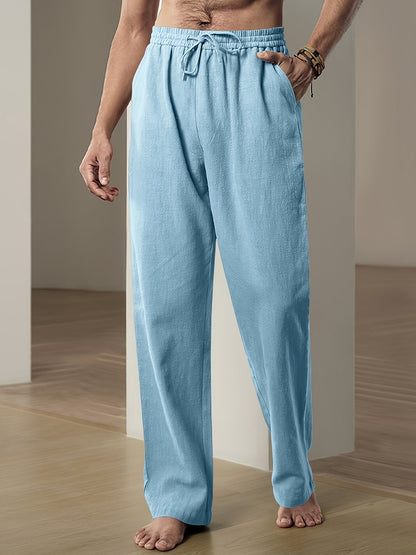 Men's Linen Pants | Elastic Waist & Breathable Comfort | Relaxed Fit for Summer & Everyday Use