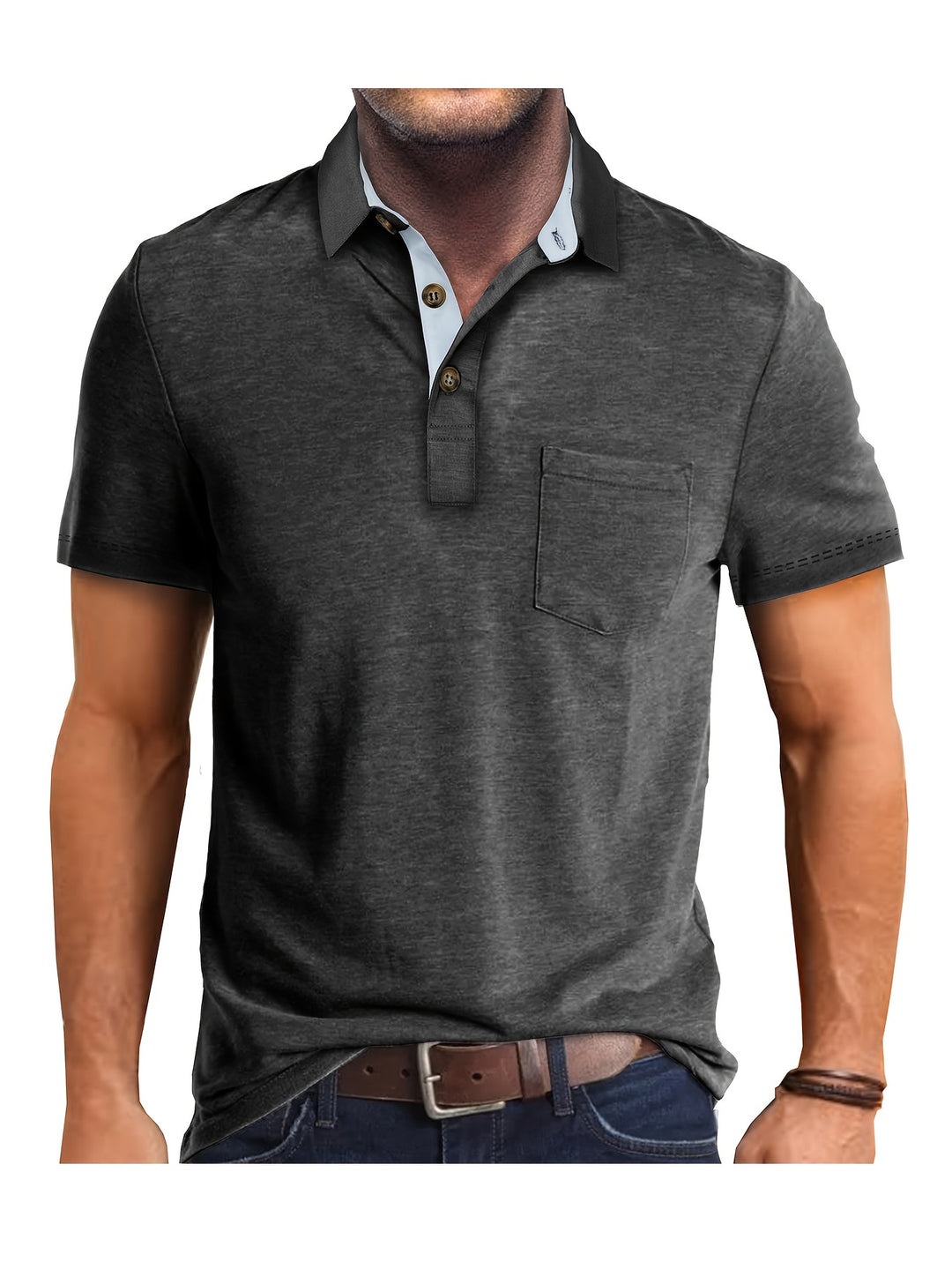Men's Polo Shirt – Casual Stretch Polo with Chest Pocket – Breathable & Comfortable