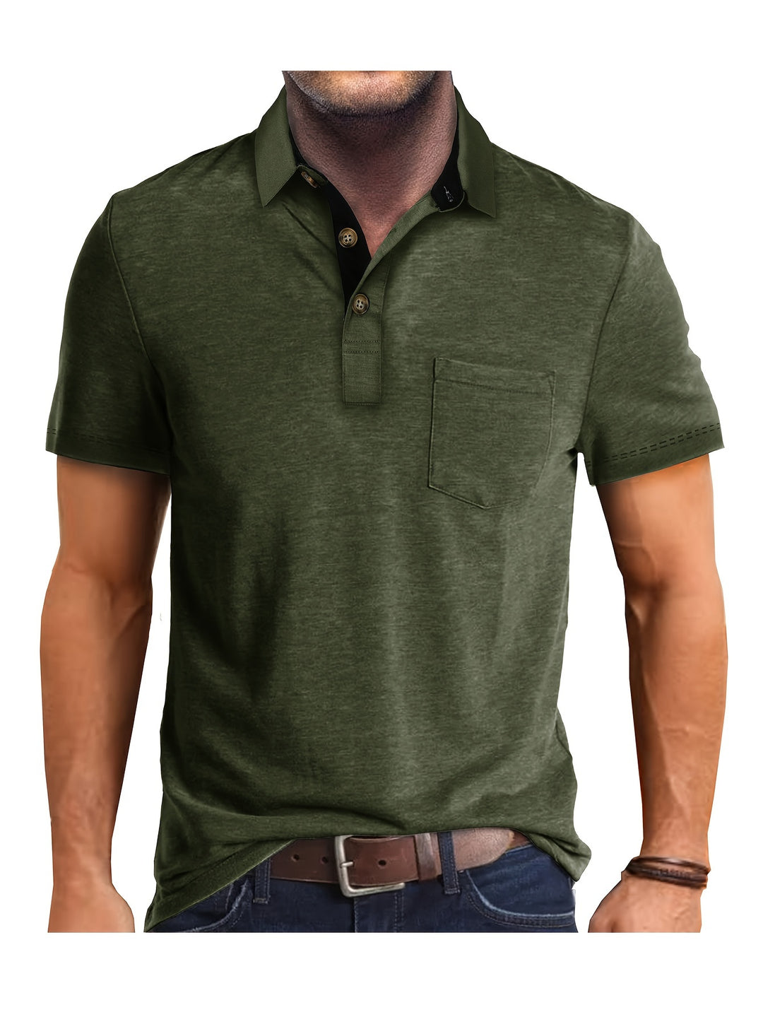 Men's Polo Shirt – Casual Stretch Polo with Chest Pocket – Breathable & Comfortable