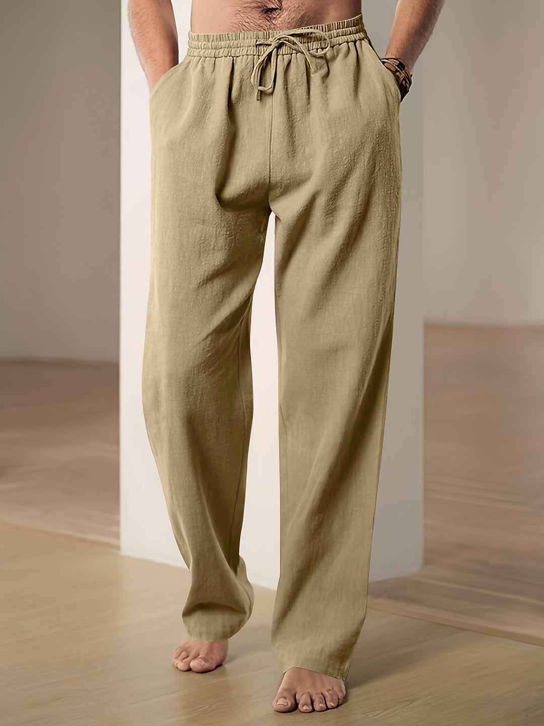 Men's Linen Pants | Elastic Waist & Breathable Comfort | Relaxed Fit for Summer & Everyday Use