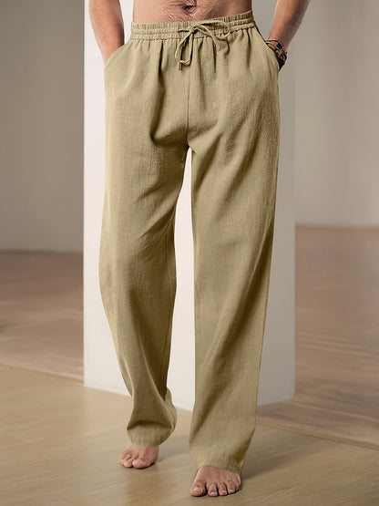 Men's Linen Pants | Elastic Waist & Breathable Comfort | Relaxed Fit for Summer & Everyday Use