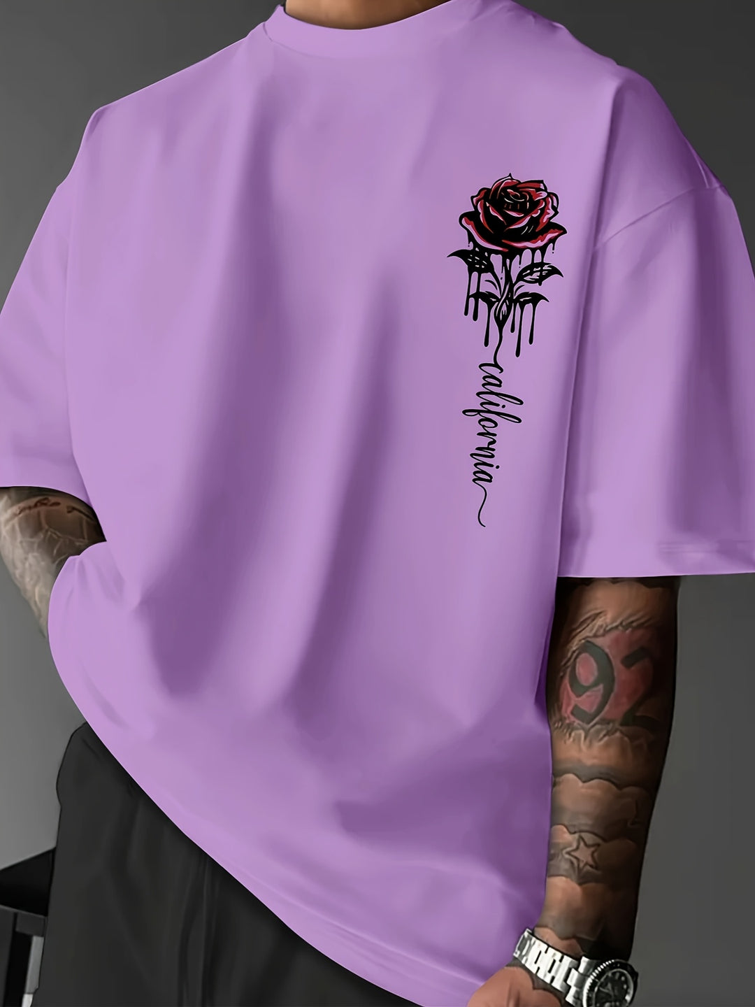 Heren T-Shirt met Print – Rozen Design & Losse Pasvorm – Casual Zomer Shirt