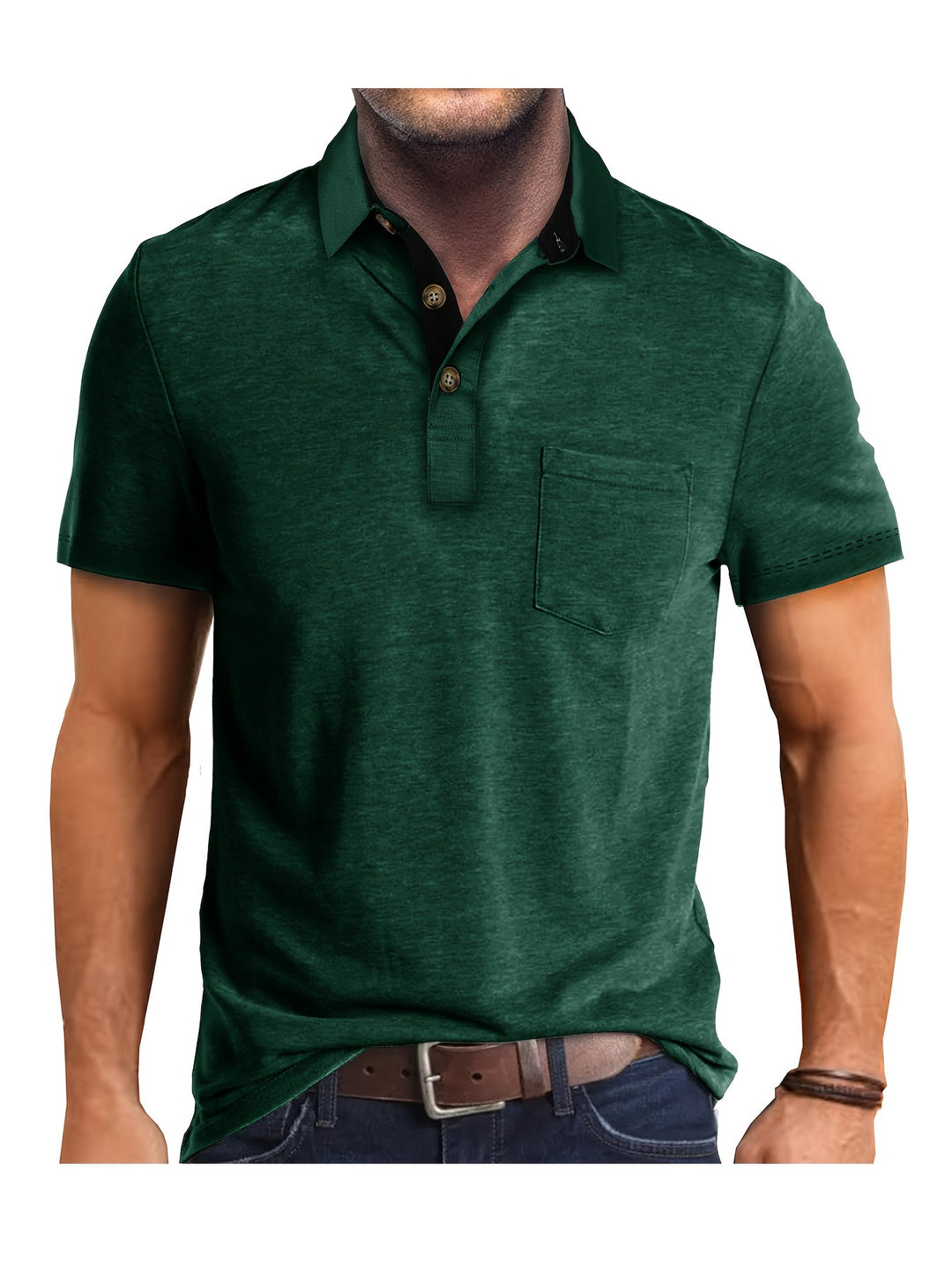 Men's Polo Shirt – Casual Stretch Polo with Chest Pocket – Breathable & Comfortable