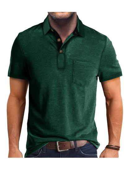 Men's Polo Shirt – Casual Stretch Polo with Chest Pocket – Breathable & Comfortable