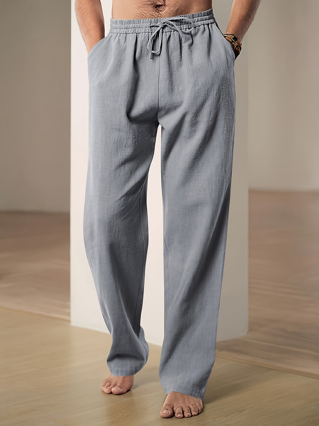 Men's Linen Pants | Elastic Waist & Breathable Comfort | Relaxed Fit for Summer & Everyday Use