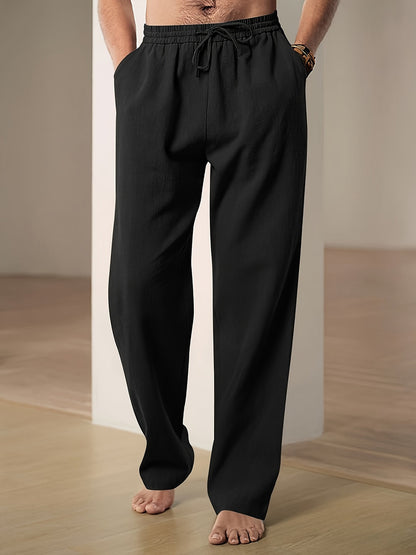 Men's Linen Pants | Elastic Waist & Breathable Comfort | Relaxed Fit for Summer & Everyday Use