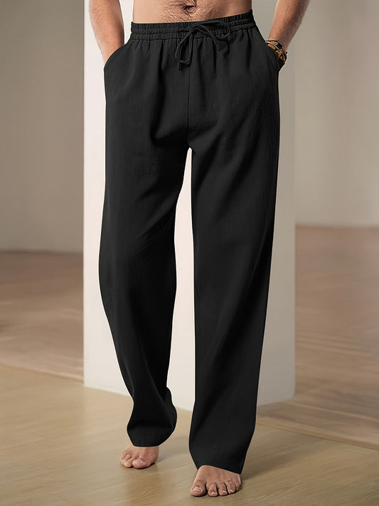 Men's Linen Pants | Elastic Waist & Breathable Comfort | Relaxed Fit for Summer & Everyday Use