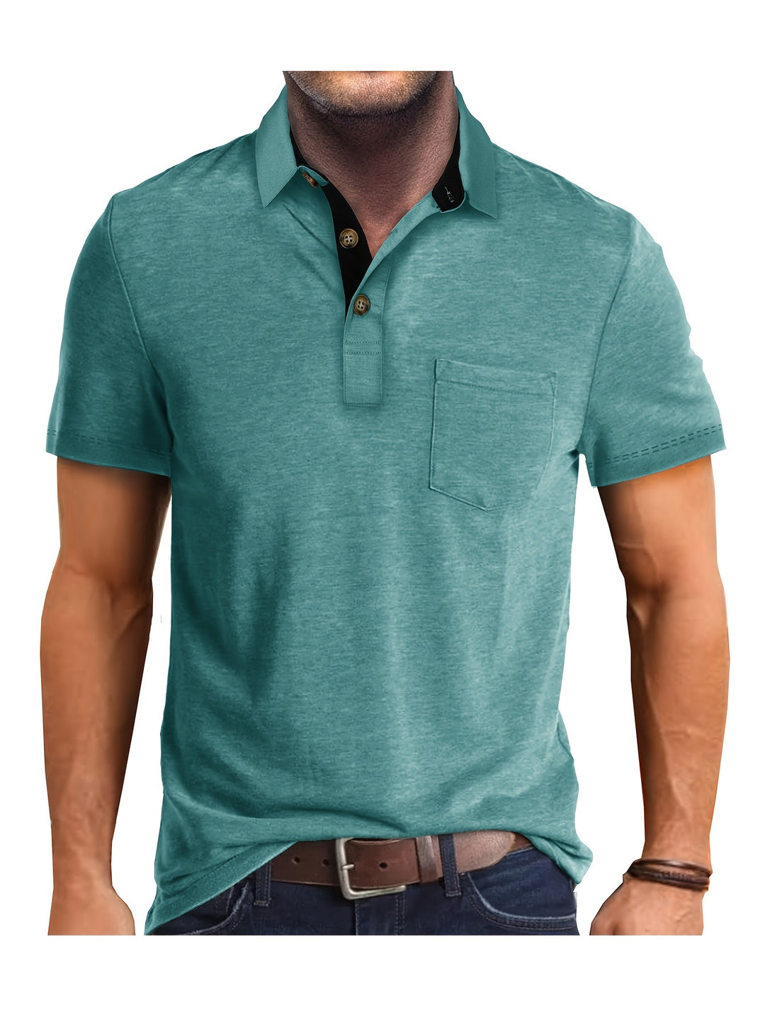 Men's Polo Shirt – Casual Stretch Polo with Chest Pocket – Breathable & Comfortable