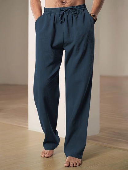 Men's Linen Pants | Elastic Waist & Breathable Comfort | Relaxed Fit for Summer & Everyday Use