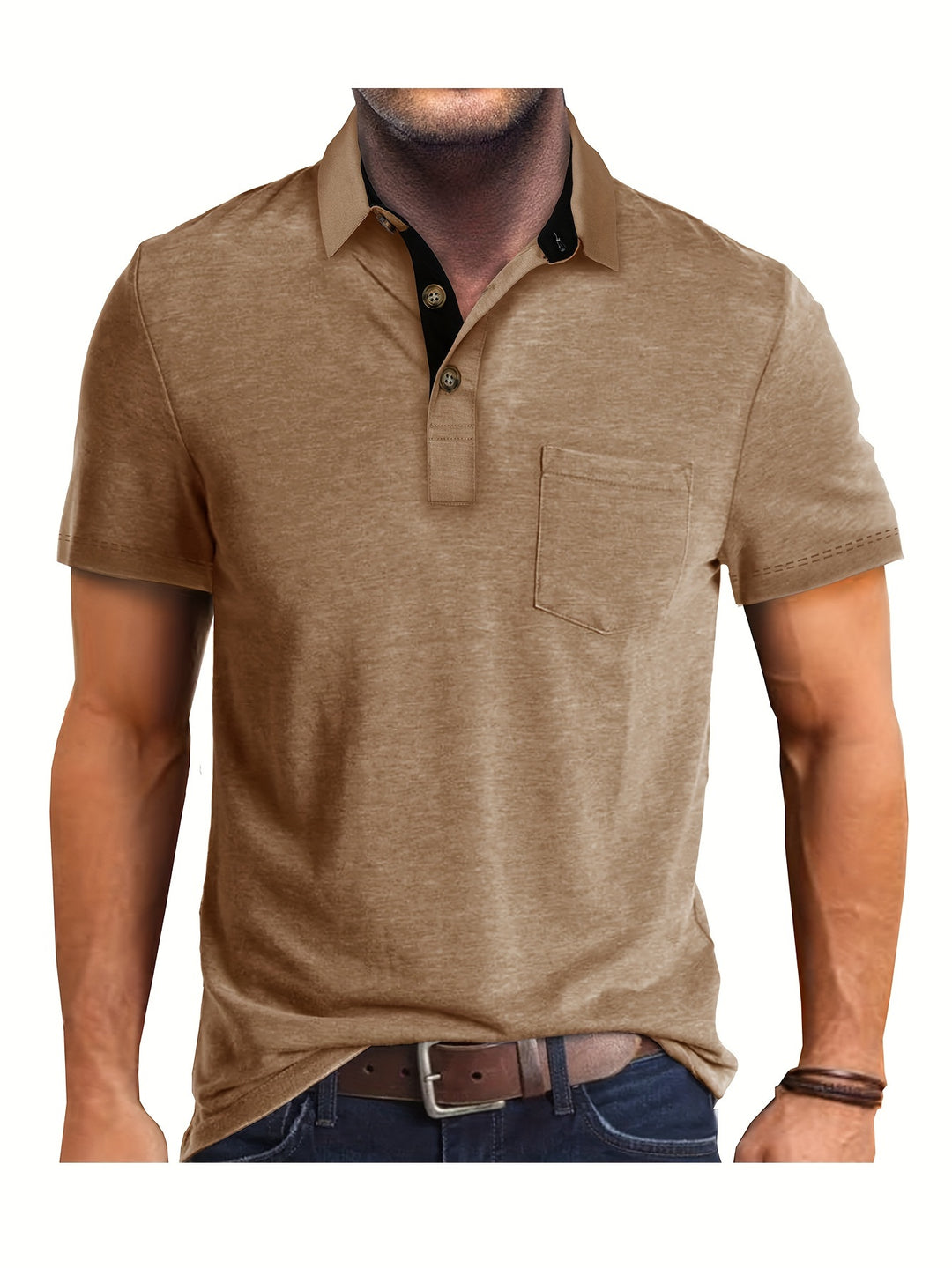 Men's Polo Shirt – Casual Stretch Polo with Chest Pocket – Breathable & Comfortable