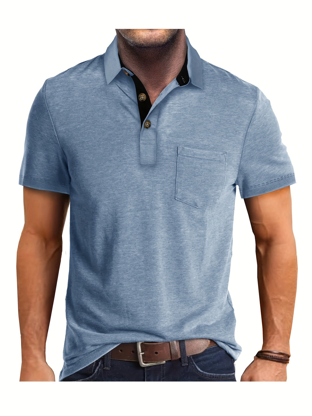 Men's Polo Shirt – Casual Stretch Polo with Chest Pocket – Breathable & Comfortable