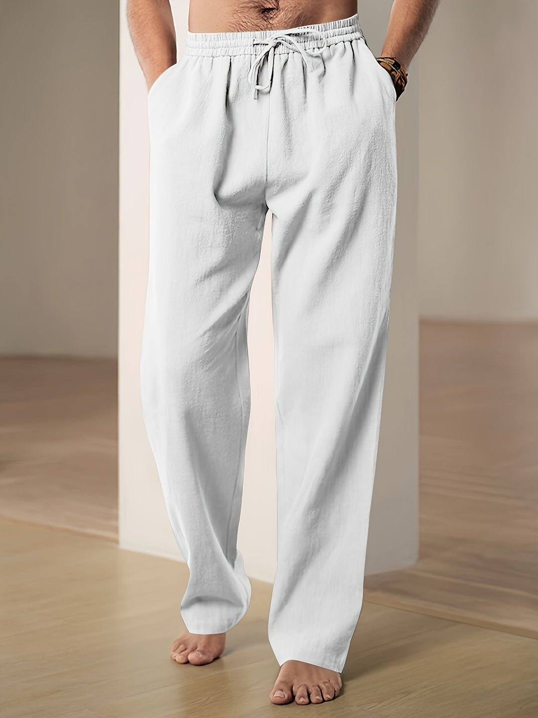 Men's Linen Pants | Elastic Waist & Breathable Comfort | Relaxed Fit for Summer & Everyday Use