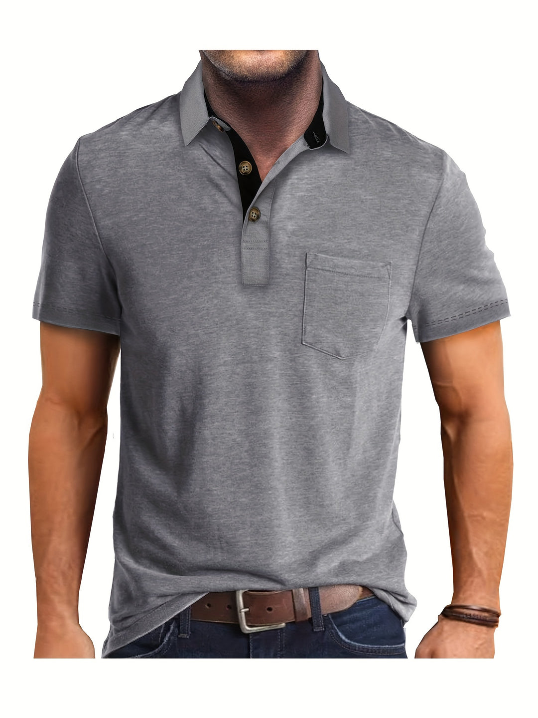 Men's Polo Shirt – Casual Stretch Polo with Chest Pocket – Breathable & Comfortable