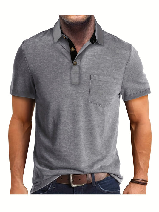 Heren Polo Shirt – Casual Stretch Polo met Borstzak – Ademend & Comfortabel