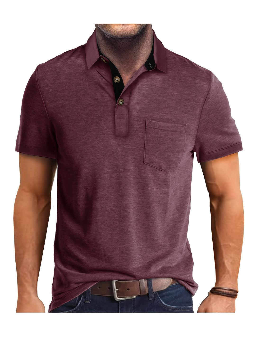 Men's Polo Shirt – Casual Stretch Polo with Chest Pocket – Breathable & Comfortable