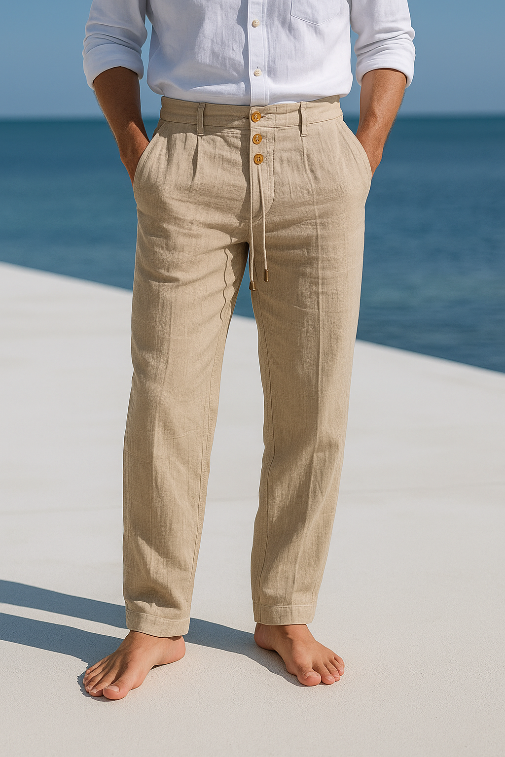 Heren Linnen Broek met Koord – Ademende Zomer Broek voor Strand en Vakantie