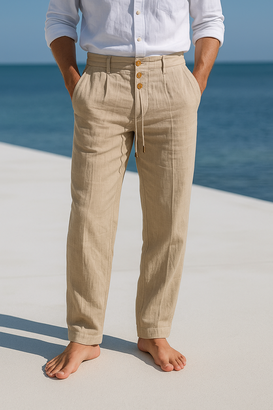 Men's Linen Pants with Drawstring – Breathable Summer Pants for Beach and Vacation