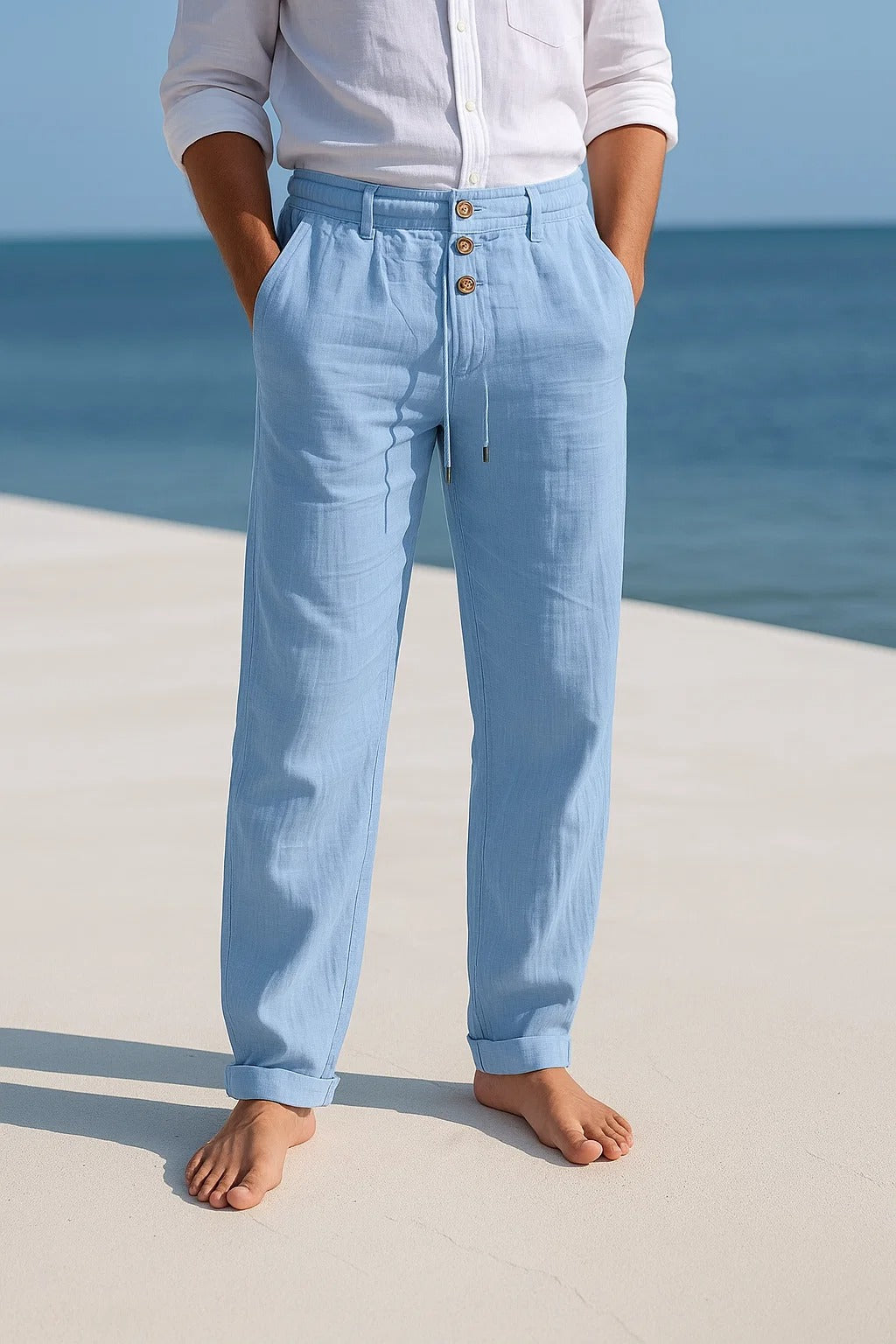 Heren Linnen Broek met Koord – Ademende Zomer Broek voor Strand en Vakantie
