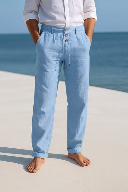 Heren Linnen Broek met Koord – Ademende Zomer Broek voor Strand en Vakantie