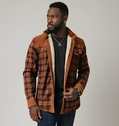 Heren geruite jas met fleecevoering en kraag