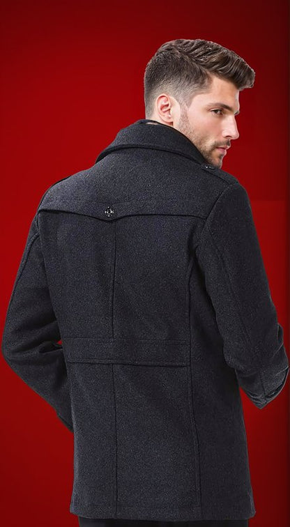 Men's wool trench coat with detachable inner collar