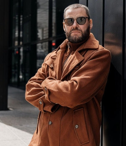 Men's wool trench coat with detachable inner collar