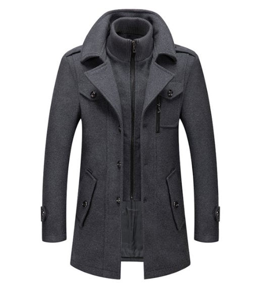 Men's wool trench coat with detachable inner collar