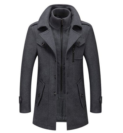 Men's wool trench coat with detachable inner collar