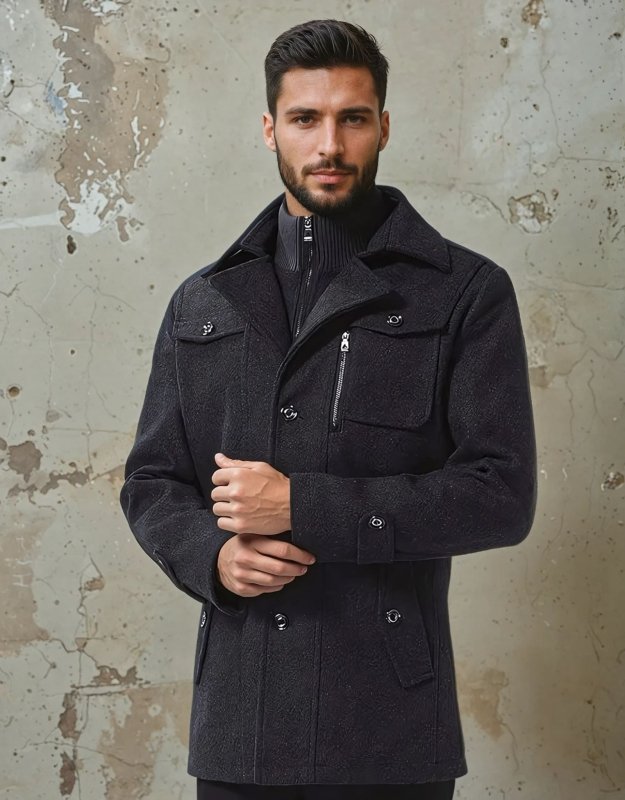 Men's wool trench coat with detachable inner collar