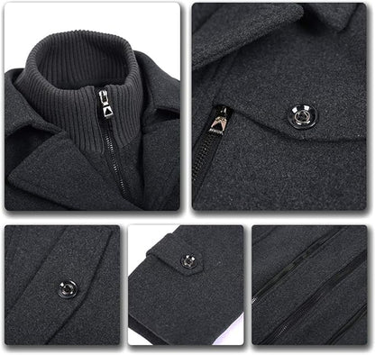 Men's wool trench coat with detachable inner collar