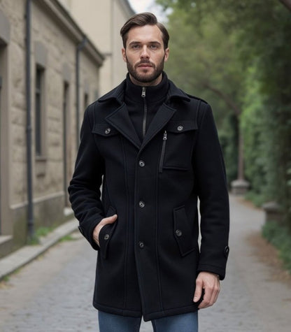 Men's wool trench coat with detachable inner collar