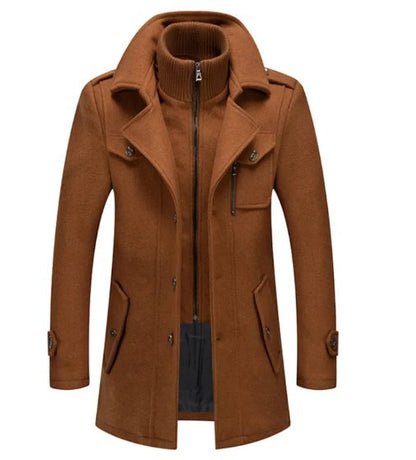 Men's wool trench coat with detachable inner collar