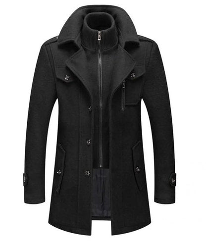 Men's wool trench coat with detachable inner collar