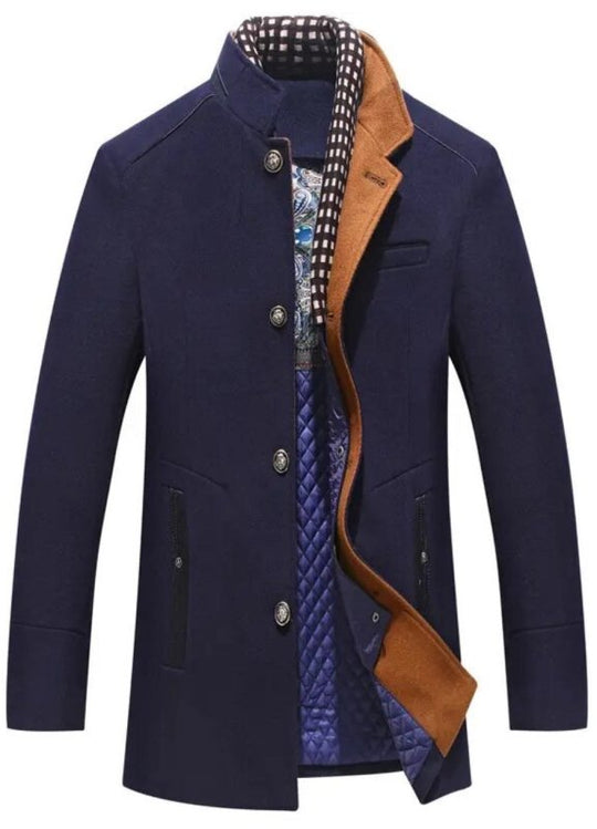 Luxury Men's Coat with Removable Collar in Wool Blend