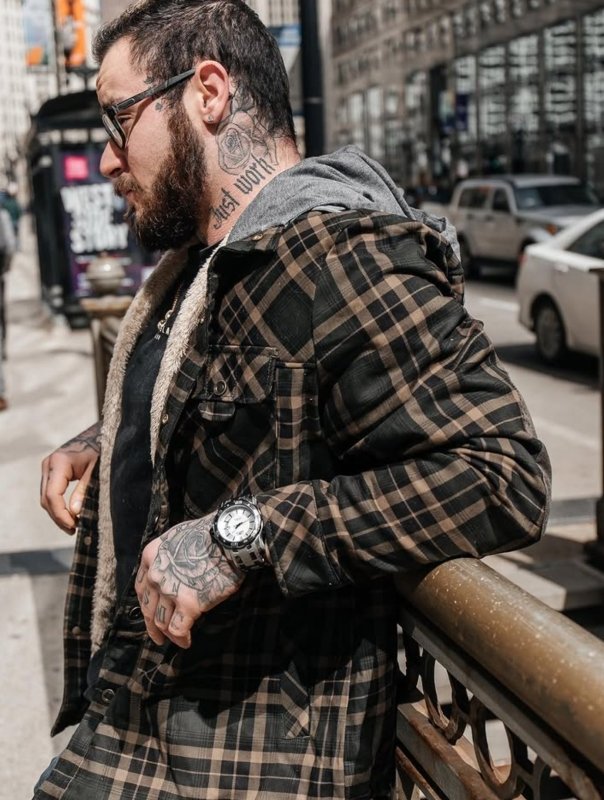 Heren Winterjas met Geruit Patroon en Fleecevoering