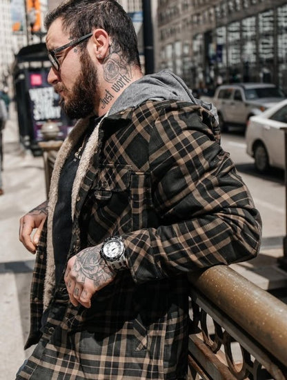 Heren Winterjas met Geruit Patroon en Fleecevoering