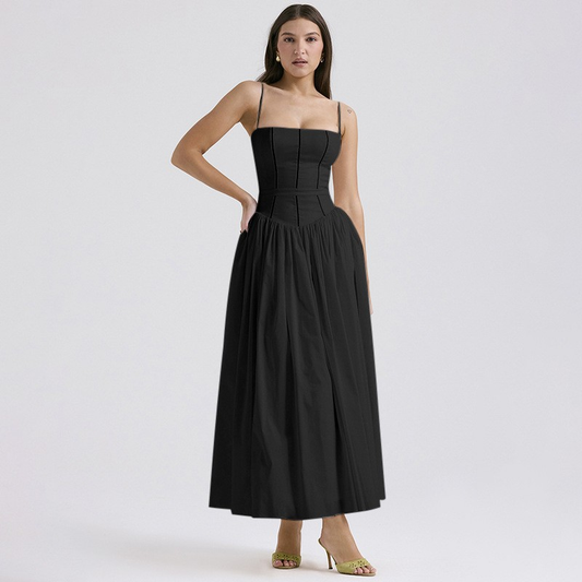 Gabriella | Elegant Corset Midi Dress for Wedding Guests