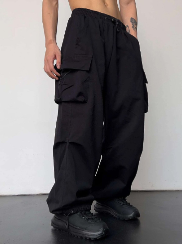 Men's Cargo Pants with Wide Legs and Loose Fit