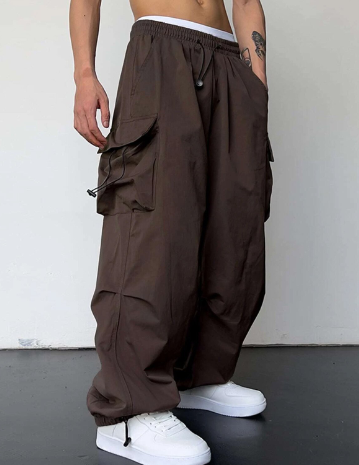 Men's Cargo Pants with Wide Legs and Loose Fit