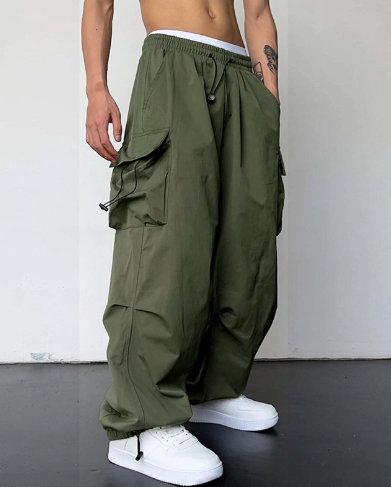 Men's Cargo Pants with Wide Legs and Loose Fit