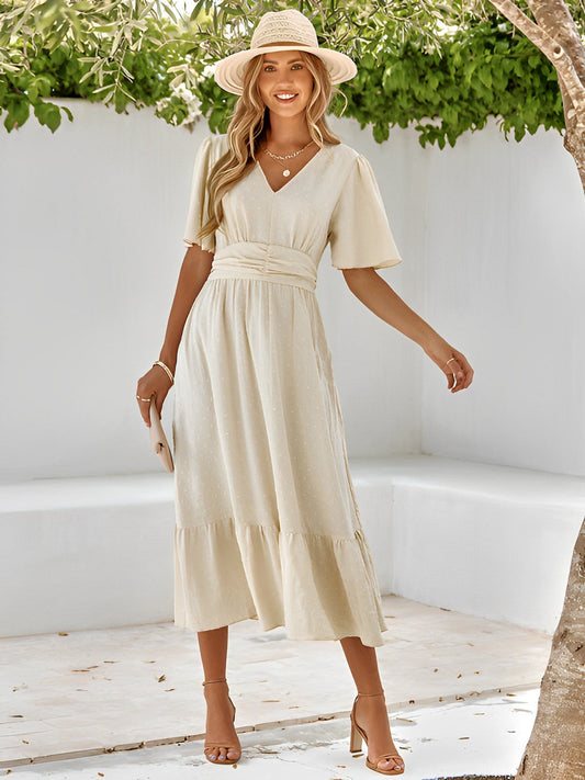 Elise Midi Dress | V-Neck & Waist Fit | Airy Summer Look