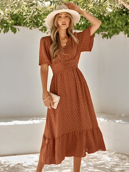 Elise Midi Dress | V-Neck & Waist Fit | Airy Summer Look